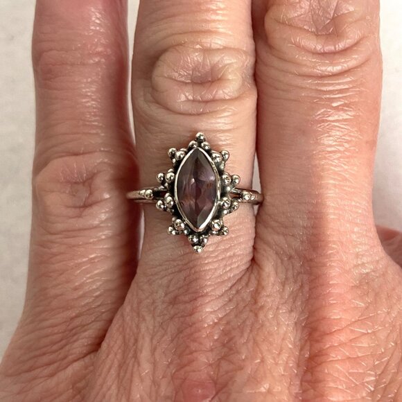 Sterling Silver 925 Bezel Set Marquise Amethyst Solitaire Ring Sz 5 - Picture 13 of 16